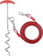 🐶 petpmeee heavy duty dog tie out cable & stake - 30 ft long leash with 16" spiral anchor - tangle free for small, medium and large dogs: ideal for outdoor yard play, training, hiking, and camping logo