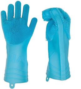 img 4 attached to 🧤 Dishwashing Gloves: Reusable Silicone Scrubber for Heat Resistant Dish Cleaning in Kitchen (1 Pair)