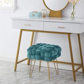 img 2 attached to Ornavo Home Mirage Teal Velvet Ottoman: Modern Contemporary Square Woven Upholstery with Gold Metal Legs