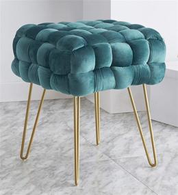 img 4 attached to Ornavo Home Mirage Teal Velvet Ottoman: Modern Contemporary Square Woven Upholstery with Gold Metal Legs