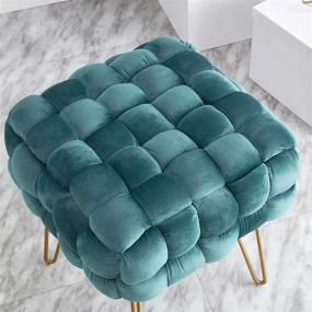 img 1 attached to Ornavo Home Mirage Teal Velvet Ottoman: Modern Contemporary Square Woven Upholstery with Gold Metal Legs