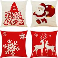 🎄 ogrmar set of 4, 18x18 inch throw pillow covers - christmas decorative pillow cases made of cotton linen for sofa, couch, bed, and car. logo