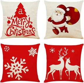 img 4 attached to 🎄 Ogrmar Set of 4, 18x18 Inch Throw Pillow Covers - Christmas Decorative Pillow Cases made of Cotton Linen for Sofa, Couch, Bed, and Car.