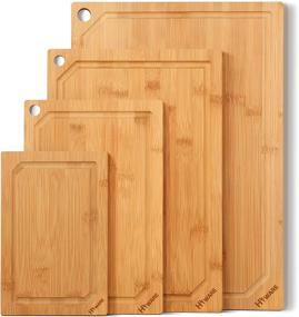 img 4 attached to 🔪 Hiware 4-Piece Bamboo Cutting Boards: Heavy Duty Chopping Set for Kitchen - Pre Oiled, Extra Large, with Juice Groove - for Meat, Vegetables