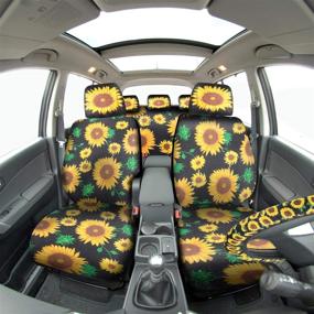 img 2 attached to 🌻 Sunflower Car Accessories Set: Seat Covers, Steering Wheel Cover, and Seat Belt Cushion Covers - Suitable for Most Cars