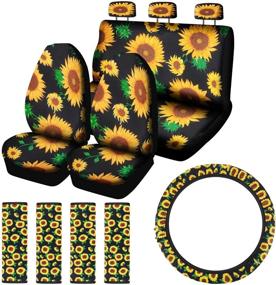 img 4 attached to 🌻 Sunflower Car Accessories Set: Seat Covers, Steering Wheel Cover, and Seat Belt Cushion Covers - Suitable for Most Cars