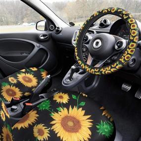 img 1 attached to 🌻 Sunflower Car Accessories Set: Seat Covers, Steering Wheel Cover, and Seat Belt Cushion Covers - Suitable for Most Cars