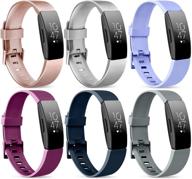 📦 6 pack silicone bands for fitbit inspire hr, inspire 2, inspire & ace 2 | women men | large size | rose gold, silver, lavender, fuchsia, navy blue, grey logo