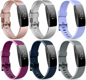 img 4 attached to 📦 6 Pack Silicone Bands for Fitbit Inspire HR, Inspire 2, Inspire & Ace 2 | Women Men | Large Size | Rose Gold, Silver, Lavender, Fuchsia, Navy Blue, Grey