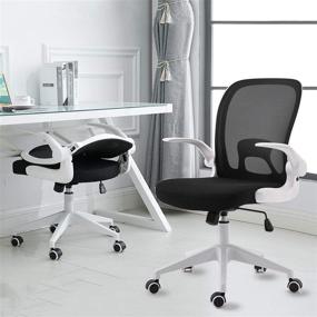 img 4 attached to IPKIG Ergonomic Office Chair - Home Office Desk Chair with Wheels, Flip-Up Arms, Foldable Backrest, and Lumbar Support - Mesh Computer Chair (White)