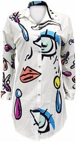 img 3 attached to Bluewolfsea Women's Lips Print Button Down Tunic Shirt Dress with Long Sleeves