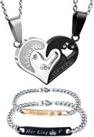 4pcs couple necklaces and bracelets set: his queen her king, couples jewelry gifts for lovers logo