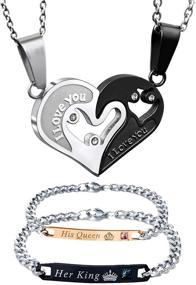 img 4 attached to 4PCS Couple Necklaces and Bracelets Set: His Queen Her King, Couples Jewelry Gifts for Lovers