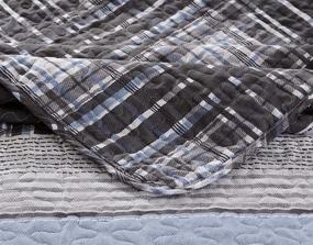 img 1 attached to 🛏️ Jimmy Full/Queen Luxury Lush Soft Reversible Quilt Coverlet Bedspread Set - Charcoal Grey Blue White Plaid Stripes Modern Design - Better Home Style Oversized Bed Cover