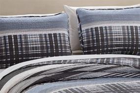 img 2 attached to 🛏️ Jimmy Full/Queen Luxury Lush Soft Reversible Quilt Coverlet Bedspread Set - Charcoal Grey Blue White Plaid Stripes Modern Design - Better Home Style Oversized Bed Cover