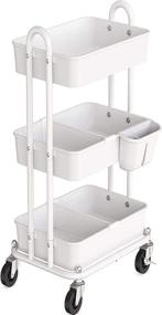 img 4 attached to 🛒 White 3-Tier Kitchen Cart with Dividers, Hanging Bucket - Simple Houseware Multifunctional Rolling Utility Cart
