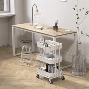img 2 attached to 🛒 White 3-Tier Kitchen Cart with Dividers, Hanging Bucket - Simple Houseware Multifunctional Rolling Utility Cart