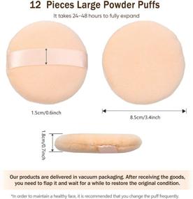 img 3 attached to 🎉 12-Pack Large Cotton Powder Puffs - 3.4 Inch Round Makeup Pads with Strap, Reusable Body & Face Puffs for Loose Mineral Powder (Champagne-Colored)