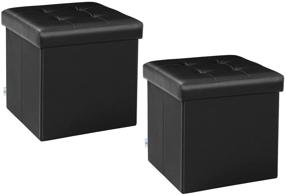 img 4 attached to 🪑 2 Pack of Small Cube Faux Leather Ottoman Black - B FSOBEIIALEO Storage Ottoman Footrest Stool Seat 12.6"X12.6"X12.6
