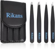 🔧 rikans precision tweezers set: 4-pack of black professional tweezers with carry pouch - high-quality stainless steel tweezer set for splinters, eyebrows, facial and ingrown hair, blackhead removal logo