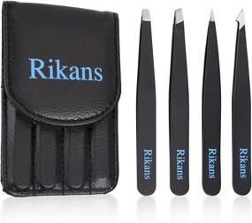 img 4 attached to 🔧 Rikans Precision Tweezers Set: 4-Pack of Black Professional Tweezers with Carry Pouch - High-Quality Stainless Steel Tweezer Set for Splinters, Eyebrows, Facial and Ingrown Hair, Blackhead Removal