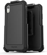 rugged iphone xr belt clip case with military-grade protection, holster & tempered glass screen protector – black logo