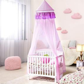 img 3 attached to 👑 Transform Your Girl's Room with the Goplus Princess Bed Canopy Netting Dome: Elegant Ruffle Lace for Girls and Baby
