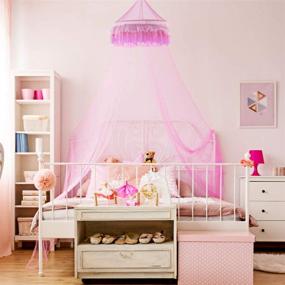 img 4 attached to 👑 Transform Your Girl's Room with the Goplus Princess Bed Canopy Netting Dome: Elegant Ruffle Lace for Girls and Baby