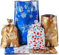 🎁 festive foil gift bags with ribbon ties - 15pcs holiday wrapping pouches for christmas presents, xmas party favor, large & medium sizes included logo