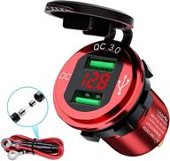 🚗 waterproof dual usb car power outlet 12v/24v with quick charge 3.0, led voltmeter – ideal for car, marine, boat, motorcycle, truck, rv and more (red) logo