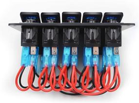img 2 attached to 🚤 FXC Waterproof Marine Boat Rocker Switch Aluminum Panel 5 Gang: Enhancing Car, RV, Truck, and Marine Vehicle Functionality with Dual USB Slot Socket 3.1A, Volt Meter, and Blue LED Light (KG0149-5B Blue)