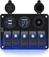 🚤 fxc waterproof marine boat rocker switch aluminum panel 5 gang: enhancing car, rv, truck, and marine vehicle functionality with dual usb slot socket 3.1a, volt meter, and blue led light (kg0149-5b blue) логотип
