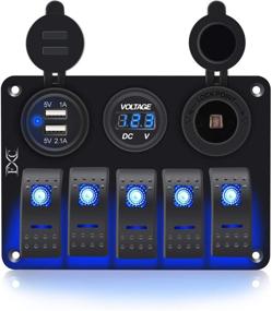 img 4 attached to 🚤 FXC Waterproof Marine Boat Rocker Switch Aluminum Panel 5 Gang: Enhancing Car, RV, Truck, and Marine Vehicle Functionality with Dual USB Slot Socket 3.1A, Volt Meter, and Blue LED Light (KG0149-5B Blue)