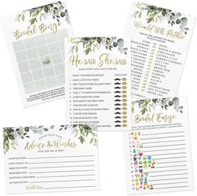 img 4 attached to Eucalyptus Greenery Bridal Shower Game Set - 5 Games, 250 Sheets, Bridal Bingo, Emoji Pictionary, Advice & Well Wishes, He Said She Said, Would She Rather