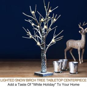 img 3 attached to 🎄 Bright Zeal 1-Pack 18" Tall Lighted Birch Christmas Tree with Faux Snow and 24 Warm White LED Bulbs - Tabletop White Birch Tree Lamp Birch Snow Tree Indoor - LED Birch Tree Light Up Tabletop Decor