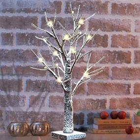 img 4 attached to 🎄 Bright Zeal 1-Pack 18" Tall Lighted Birch Christmas Tree with Faux Snow and 24 Warm White LED Bulbs - Tabletop White Birch Tree Lamp Birch Snow Tree Indoor - LED Birch Tree Light Up Tabletop Decor