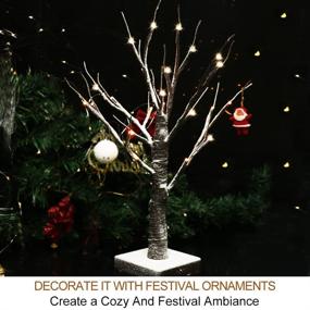 img 2 attached to 🎄 Bright Zeal 1-Pack 18" Tall Lighted Birch Christmas Tree with Faux Snow and 24 Warm White LED Bulbs - Tabletop White Birch Tree Lamp Birch Snow Tree Indoor - LED Birch Tree Light Up Tabletop Decor