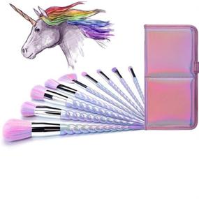 img 4 attached to 🦄 AMMIY Unicorn Makeup Brushes: 10pcs Colorful Bristles, Unicorn Horn Shaped Handles – Fantasy Makeup Brush Set with Cute Iridescent Carrying Case