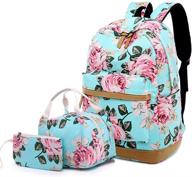 🌸 lmeison floral canvas backpack set - flower bookbag for teen girls with 15 inch laptop pocket logo