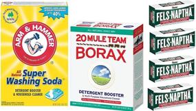 img 1 attached to Laundry Soap Essentials Bundle - Fels Naptha 4 bars, 20 Mule Team Borax Natural Laundry Booster, & Arm & Hammer Super Washing Soda