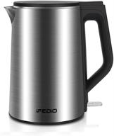 🔥 premium double wall electric kettle - 1.5l stainless steel cool touch hot water kettle with auto shut-off & anti-scald protection logo