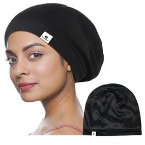 img 4 attached to YANIBEST Mulberry Silk Lined Sleep Cap: The Ultimate Black Hair Bonnet for Natural Hair - Adjustable Slouchy Beanie Hat