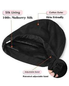 img 2 attached to YANIBEST Mulberry Silk Lined Sleep Cap: The Ultimate Black Hair Bonnet for Natural Hair - Adjustable Slouchy Beanie Hat