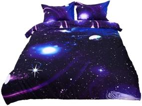 img 4 attached to 🌌 Набор постельного белья uxcell Galaxies Purple из 3 предметов - набор с 3D-принтом на космическую тематику - 100% полиэстер - двусторонний дизайн для кровати размера Queen - включает 1 покрывало, 2 наволочки