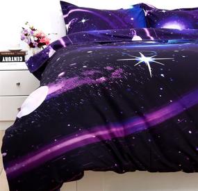 img 2 attached to 🌌 Набор постельного белья uxcell Galaxies Purple из 3 предметов - набор с 3D-принтом на космическую тематику - 100% полиэстер - двусторонний дизайн для кровати размера Queen - включает 1 покрывало, 2 наволочки