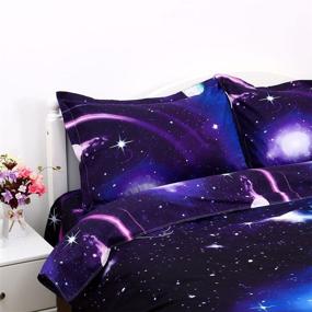 img 3 attached to 🌌 Набор постельного белья uxcell Galaxies Purple из 3 предметов - набор с 3D-принтом на космическую тематику - 100% полиэстер - двусторонний дизайн для кровати размера Queen - включает 1 покрывало, 2 наволочки