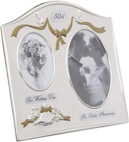 img 4 attached to 🖼️ 50th Anniversary Design Satin Silver & Brass Plated 2-Opening Picture Frame by Lawrence Frames