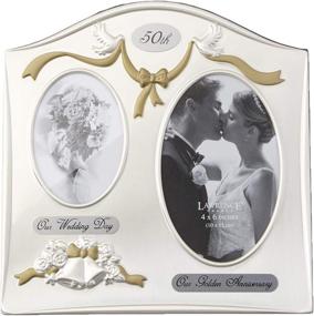 img 3 attached to 🖼️ 50th Anniversary Design Satin Silver & Brass Plated 2-Opening Picture Frame by Lawrence Frames