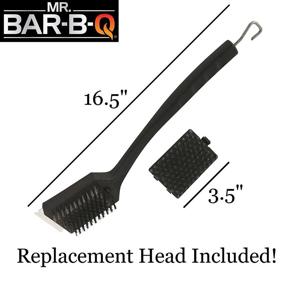 img 2 attached to Durable Mr. Bar-B-Q 06387Y Tough Grill Brush with Stainless Steel Bristles for Effective Grime and Gunk Removal, Heavy Duty Resin Handle, Bonus Replacement Head and Built-in Scraper Blade - 16.5 Inches Long