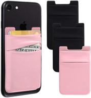 stretchy lycra phone card holder: stick-on wallet sleeve for iphone samsung galaxy (3 pack) - pink/black logo